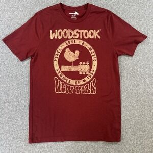Woodstock Peace Love Music New York 1969 Graphic T-Shirt XS Burgundy